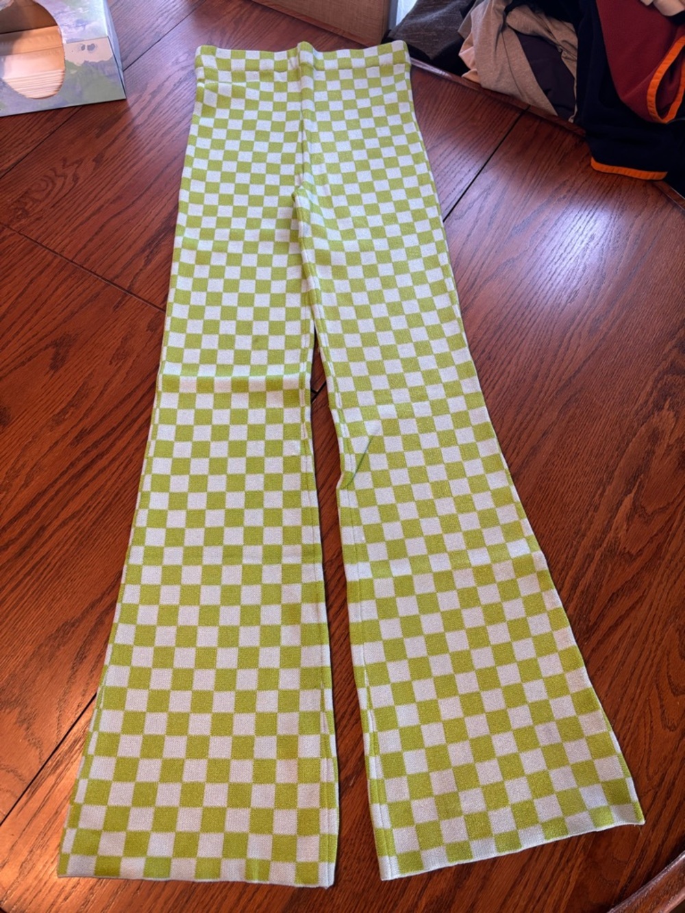 Urban outfitters bryn pull on flare pants checker neon lime retro womens S